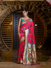 Botanical Weaving Golden Zari Worked Heavy Royal Banarasi Dark Red  Saree